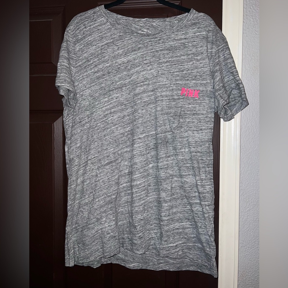 Victoria's Secret Heather Gray Tee with Pink Logo - Picture 3 of 5